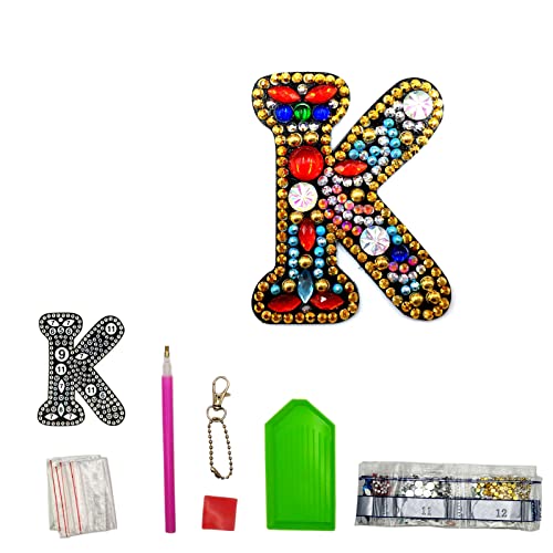 MEDOYOH Buchstaben K DIY Diamant Malerei Schlüsselanhänger, Retro Diamond Painting Schlüsselanhänger Beidseitig Aus Acryl, DIY Kunst Strass Diamant Malerei Kits für Anhänger Tasche Dekor Brosche von MEDOYOH