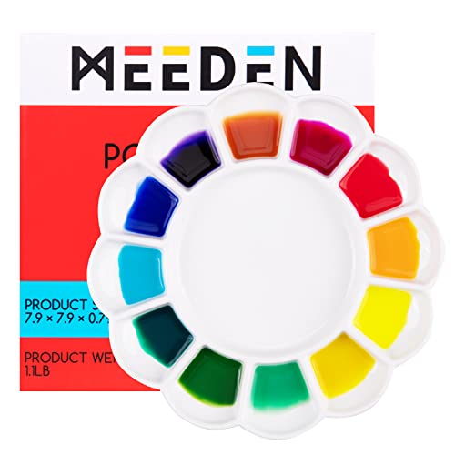 MEEDEN 13-Well 8 Inch Round Porcelain Watercolor Palette, Artist Ceramic Watercolor Mixing Palette, Ceramic Mixing Tray Paint Palette for Gouache, Acrylic & Oil Painting von MEEDEN