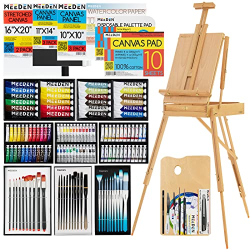 MEEDEN 149Pcs Malen Set, Deluxe Malen Zubehör mit Französisch Staffelei, Öl Aquarell Gouache Acryl Farbe Set Pinsel, Malen Kit für Erwachsene, Anfänger, Künstler von MEEDEN