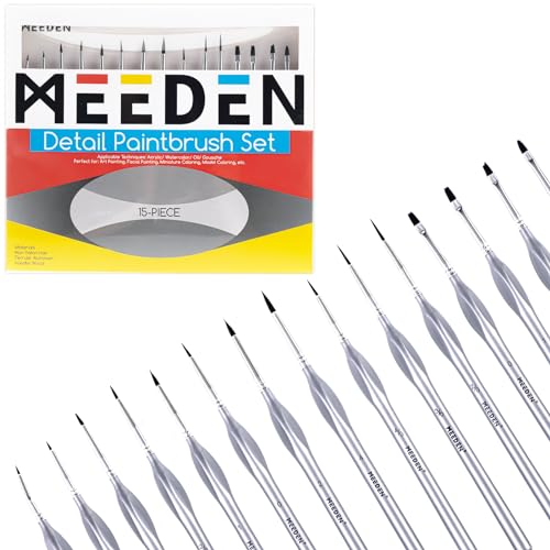 MEEDEN 15 pcs Premium Mikro Detail Pinsel Set Exquisite Verpackung & professionelle Künstlerqualität für Detailmalerei, schönes Geschenk für Künstler, Studenten & Anfänger von MEEDEN