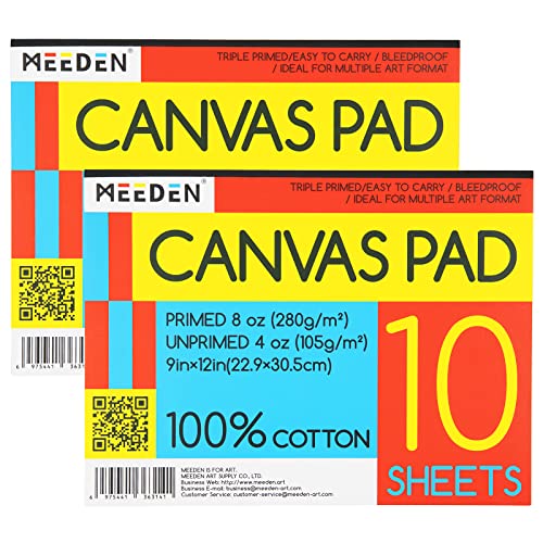 MEEDEN 2 x10 Blatt Leinwandblock, Leinwand Papier zum Bemalen 9x12 Inch, 8 Ounce Triple Primed 100% Baumwolle Säurefrei Malpapier für Acrylmalerei und Ölmalerei von MEEDEN