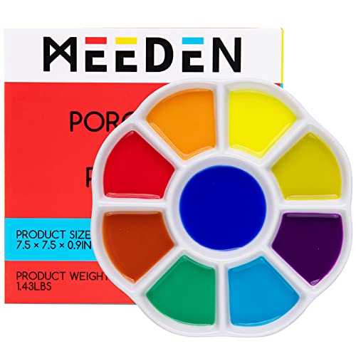 MEEDEN 9-Well Studio Porzellan Tablett, Künstler Misch Farbtablett von 19 cm für Aquarell Gouache Malerei, Rund, Weiß von MEEDEN