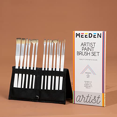 MEEDEN Acryl Pinsel: 15 teiliges Pinsel Set Premium Nylon Haarpinsel – Künstler Pinsel für Acryl, Öl, Aquarell, Miniaturdetails und Felsmalerei von MEEDEN