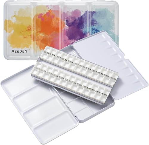 MEEDEN Aquarellkasten Leer: Watercolor Malkasten Reise-Tuschkasten mit 52 Aquarell Napf Leer - tragbare Metallbox Wet Mischpalette für Aquarell Gouache Watercolor Künstler Studenten von MEEDEN