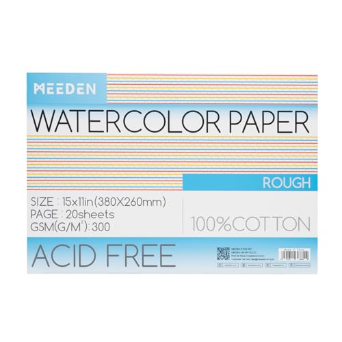 MEEDEN Aquarellpapier Block - 100% Baumwoll-Aquarellpapier Block mit 20 Blatt, 140lb/300gsm, säurefreies Kunstdruckpapier für Aquarell, Gouache, Tinte und mehr, 38 x 26cm Rough MEEDEN Aquarellpapier Block - 100% Baumwoll-Aquarellpapier Block mit 20 Blatt, 140lb/300gsm, säurefreies Kunstdruckpapier für Aquarell, Gouache, Tinte und mehr, 38 x 26cm Rough von MEEDEN