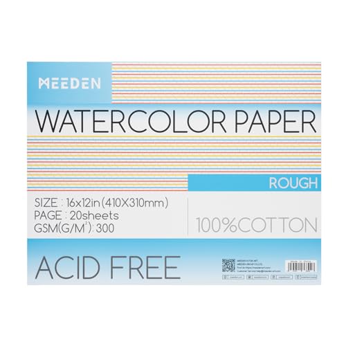 MEEDEN Aquarellpapier Block - 100% Baumwoll-Aquarellpapier Block mit 20 Blatt, 140lb/300gsm, säurefreies Kunstdruckpapier für Aquarell, Gouache, Tinte und mehr, 41 x 31cm Rough MEEDEN Aquarellpapier Block - 100% Baumwoll-Aquarellpapier Block mit 20 Blatt, 140lb/300gsm, säurefreies Kunstdruckpapier für Aquarell, Gouache, Tinte und mehr, 41 x 31cm Rough von MEEDEN