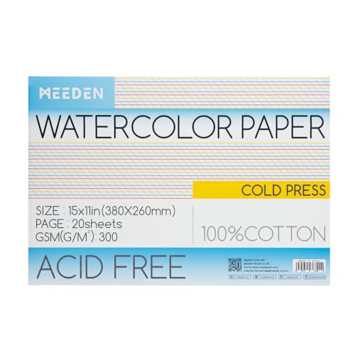 MEEDEN Aquarellpapier Block - 100% Baumwolle Aquarellpapier Block mit 20 Blatt, 140lb/300gsm, säurefreies Kunstdruckpapier für Aquarell, Gouache, Tinte und mehr, 38 x 26cm Cold Press MEEDEN Aquarellpapier Block - 100% Baumwolle Aquarellpapier Block mit 20 Blatt, 140lb/300gsm, säurefreies Kunstdruckpapier für Aquarell, Gouache, Tinte und mehr, 38 x 26cm Cold Press von MEEDEN