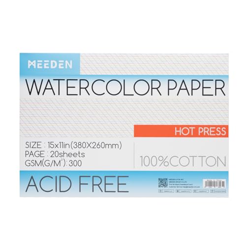 MEEDEN Aquarellpapier Block - 100% Baumwolle Aquarellpapier Block mit 20 Blatt, 140lb/300gsm, säurefreies Kunstdruckpapier für Aquarell, Gouache, Tinte und mehr, 38 x 26cm Hot Press MEEDEN Aquarellpapier Block - 100% Baumwolle Aquarellpapier Block mit 20 Blatt, 140lb/300gsm, säurefreies Kunstdruckpapier für Aquarell, Gouache, Tinte und mehr, 38 x 26cm Hot Press von MEEDEN