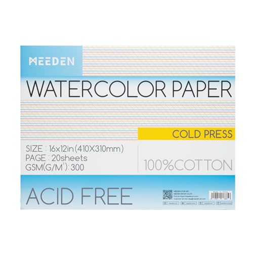 MEEDEN Aquarellpapier Block - 100% Baumwolle Aquarellpapier Block mit 20 Blatt, 140lb/300gsm, säurefreies Kunstdruckpapier für Aquarell, Gouache, Tinte und mehr, 41 x 31cm Cold Press MEEDEN Aquarellpapier Block - 100% Baumwolle Aquarellpapier Block mit 20 Blatt, 140lb/300gsm, säurefreies Kunstdruckpapier für Aquarell, Gouache, Tinte und mehr, 41 x 31cm Cold Press von MEEDEN