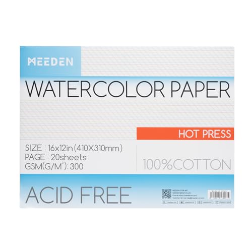MEEDEN Aquarellpapier Block - 100% Baumwolle Aquarellpapier Block mit 20 Blatt, 140lb/300gsm, säurefreies Kunstdruckpapier für Aquarell, Gouache, Tinte und mehr, 41 x 31cm Hot Press MEEDEN Aquarellpapier Block - 100% Baumwolle Aquarellpapier Block mit 20 Blatt, 140lb/300gsm, säurefreies Kunstdruckpapier für Aquarell, Gouache, Tinte und mehr, 41 x 31cm Hot Press von MEEDEN