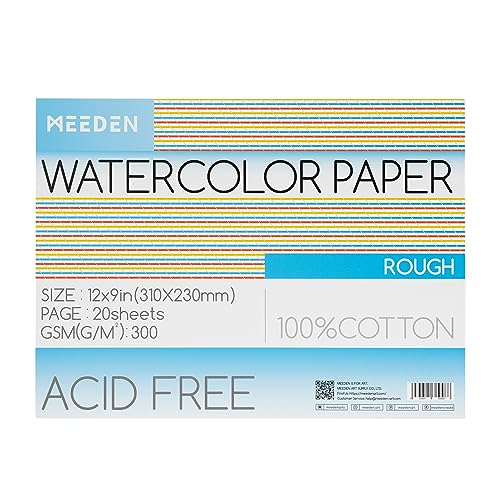 MEEDEN Aquarellpapierblock, 100% Baumwoll-Aquarellpapier-Block mit 20 Blatt, 140 lb/300 g/m², säurefreies Kunstdruckpapier für Aquarelle, Gouache, Tinte und mehr, 22,9 x 30,5 cm raue Körnung. MEEDEN Aquarellpapierblock, 100% Baumwoll-Aquarellpapier-Block mit 20 Blatt, 140 lb/300 g/m², säurefreies Kunstdruckpapier für Aquarelle, Gouache, Tinte und mehr, 22,9 x 30,5 cm raue Körnung. von MEEDEN
