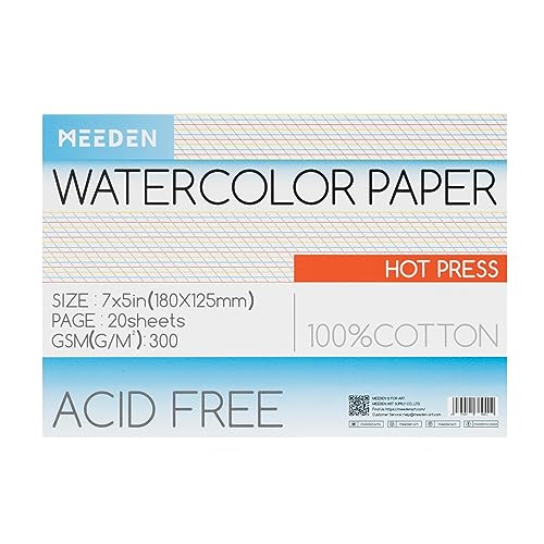 MEEDEN Aquarellpapierblock, 100% Baumwoll-Aquarellpapierblock mit 20 Blättern, 140lb/300gsm, säurefreies Kunstpapier für Aquarell, Gouache, Tinte und mehr, 12,7 x 17,8 cm, Heißpresse MEEDEN Aquarellpapierblock, 100% Baumwoll-Aquarellpapierblock mit 20 Blättern, 140lb/300gsm, säurefreies Kunstpapier für Aquarell, Gouache, Tinte und mehr, 12,7 x 17,8 cm, Heißpresse von MEEDEN