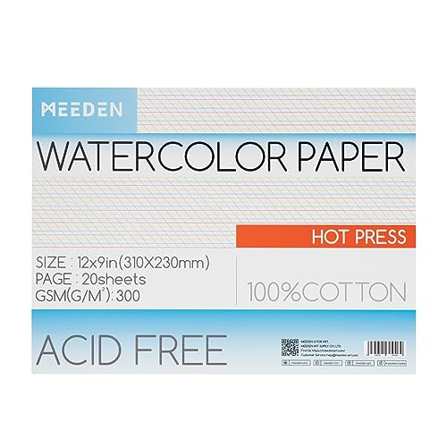MEEDEN Aquarellpapierblock, 100% Baumwoll-Aquarellpapierblock mit 20 Blättern, 140lb/300gsm, säurefreies Kunstpapier für Aquarell, Gouache, Tinte und mehr, 22,9 x 30,5 cm Heißpresse MEEDEN Aquarellpapierblock, 100% Baumwoll-Aquarellpapierblock mit 20 Blättern, 140lb/300gsm, säurefreies Kunstpapier für Aquarell, Gouache, Tinte und mehr, 22,9 x 30,5 cm Heißpresse von MEEDEN