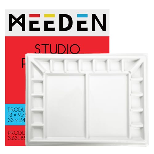 MEEDEN Artist Studio Porzellan Aquarell Palette, 33 x 25,4 cm (13 x 10 Zoll) Anmisch Keramik Maltablett für Aquarell Gouache Malerei, 17 Vertiefungen von MEEDEN