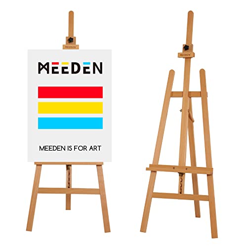 MEEDEN Basic Studio Staffelei aus Holz, Staffelei für Bodenmalerei, Einstellbare Höhe von 145 bis 193 cm (57-76 Zoll) Arbeitswinkel 0-45°, Hält Leinwand bis 110 cm (43 Zoll) von MEEDEN