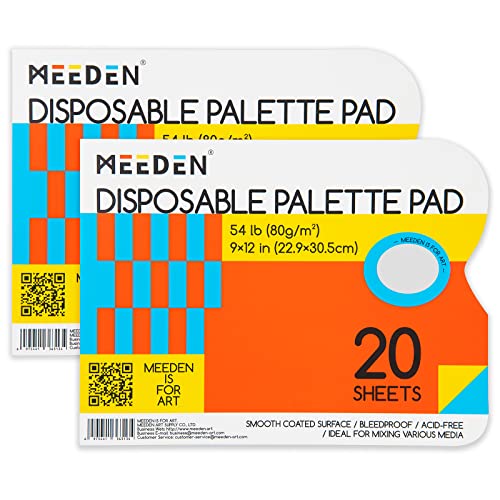 MEEDEN Einweg Palette Mischpalette Papier 22x 30 cm(9x12in), 2x20 Blatt, hochwertige, auslaufsichere Malpalette mit Daumenloch für Acryl- und Ölmalere von MEEDEN