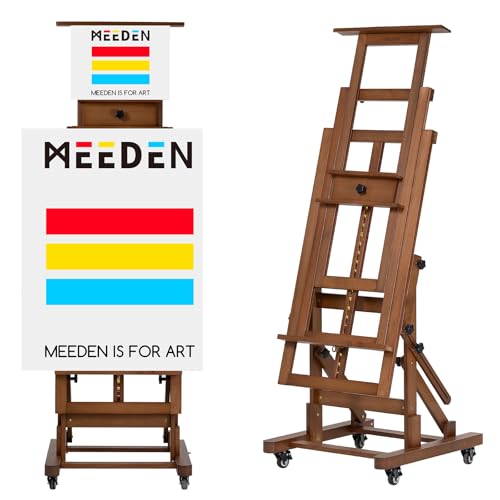 MEEDEN Extra große Kunstmalstaffelei aus massivem Buchenholz, professionelle robuste Studio Staffelei für Erwachsene, beweglicher H-Rahmen, Bodenstaffelei zum Malen auf Leinwand bis zu 200 cm von MEEDEN