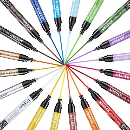 MEEDEN Künstler-Acrylfarben-Marker – 20 lebendige Farben, 3 x sichtbare Acrylstifte mit großer Kapazität, mit wendbaren Spitzen, langlebig für Ostereier, Steinmalerei, Holz, Leinwand, Steine, Glas von MEEDEN