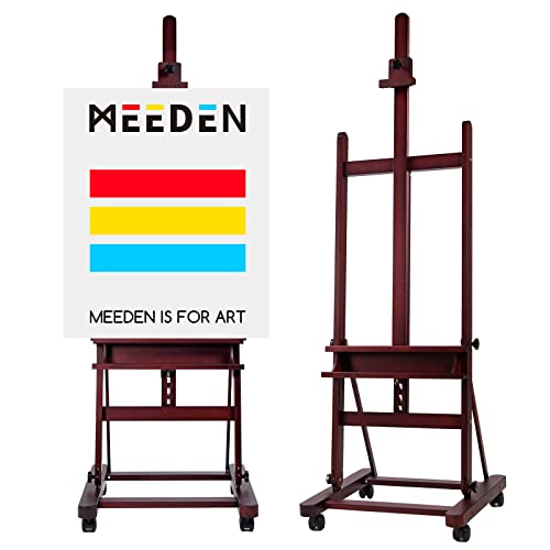 MEEDEN Künstler H-Frame Malerei Staffelei, Massivholz Buche einstellbar Kippen Boden Staffelei Stand mit Räder , große Kunst Display Staffelei für Künstler, Max Leinwand bis 122cm von MEEDEN