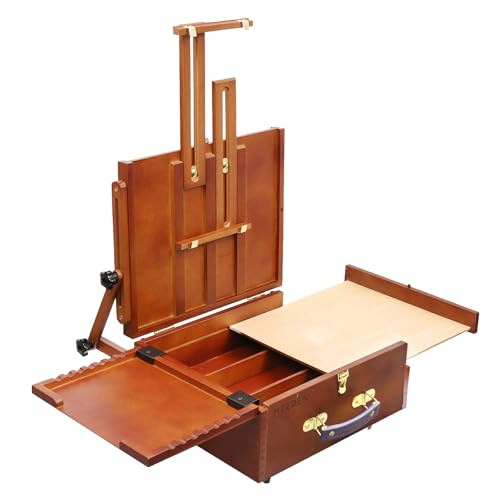 MEEDEN Professionelle Tischstaffelei aus Holz, Leichte und Tragbare Keilrahmen Französische Staffelei mit Aufbewahrungsbox, Staffelei mit Tragetasche MEEDEN Professionelle Tischstaffelei aus Holz, Leichte und Tragbare Keilrahmen Französische Staffelei mit Aufbewahrungsbox, Staffelei mit Tragetasche von MEEDEN