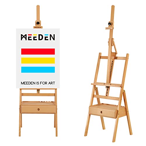 MEEDEN Staffelei mit H-Rahmen und Schublade für Kunstbedarf, verstellbar (147,3 cm ~ 190,5 cm), massives Buchenholz, für Künstler, Studenten und Anfänger, für Leinwandkunst bis zu 94 cm von MEEDEN