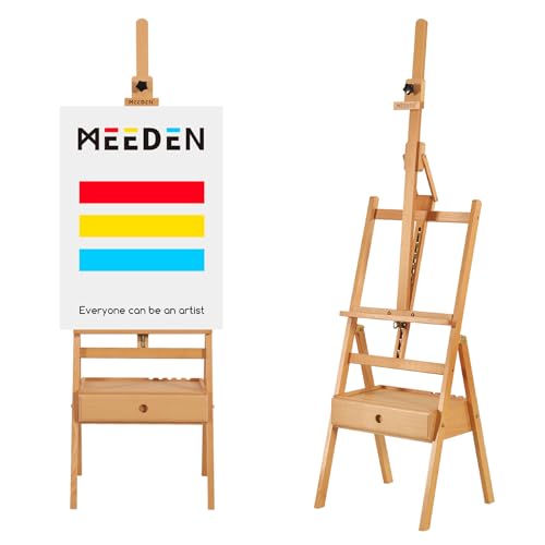 MEEDEN Staffelei mit H-Rahmen und Schublade für Kunstbedarf, verstellbar (147,3 cm ~ 190,5 cm), massives Buchenholz, für Künstler, Studenten und Anfänger, für Leinwandkunst bis zu 94 cm von MEEDEN