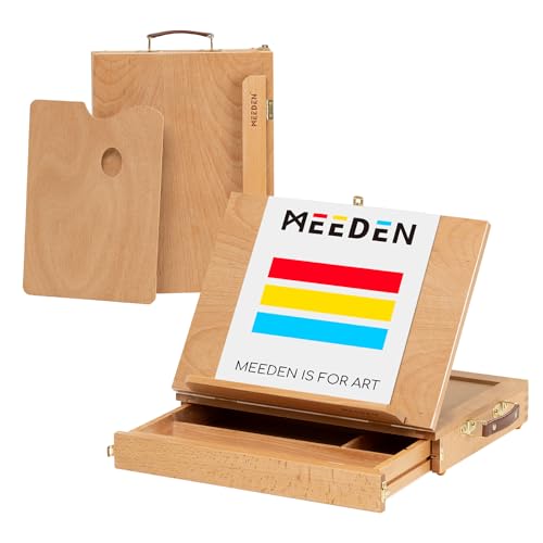 MEEDEN Tischskizzenbox, tragbar, aus massivem Buchenholz, Staffelei, Zeichen- und Skizzierbrett, mit Schublade und Palette für Anfänger, Kunststudenten und Kinder, Leinwand bis zu 27,9 x 35,6 cm von MEEDEN