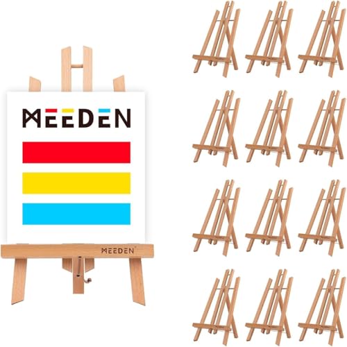 MEEDEN 12 Stück Tischstaffelei Holz, 40 cm Display Staffeleien, Kinder Staffelei Tisch, Bild Ständer Massives Buchenholz, Klappbar und Platzsparend, Hält Leinwände bis zu 35 cm von MEEDEN