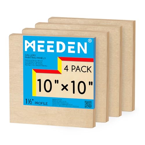 MEEDEN Unlackierte Holz-Leinwandtafel: 3,8 cm tief, 25,4 x 25,4 cm, Holz-Leinwand, 4 Stück – Blanko-Holz-Kunsttafel zum Malen MEEDEN Unlackierte Holz-Leinwandtafel: 3,8 cm tief, 25,4 x 25,4 cm, Holz-Leinwand, 4 Stück – Blanko-Holz-Kunsttafel zum Malen von MEEDEN