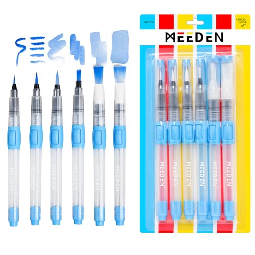 MEEDEN Wassertankpinsel Set: 6 Pinsel mit Wassertank und weichen Nylonborsten - Aquarellstifte für Aquarell und Tuschemalerei von MEEDEN