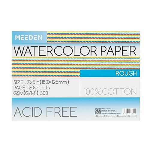 MEEDEN Aquarellpapierblock, 100% Baumwolle, Aquarellpapierblock mit 20 Blatt, 300gsm, säurefreies Kunstpapier für Aquarell, Gouache, Tinte und mehr, 12,7 x 17,8 cm, grobe Körnung MEEDEN Aquarellpapierblock, 100% Baumwolle, Aquarellpapierblock mit 20 Blatt, 300gsm, säurefreies Kunstpapier für Aquarell, Gouache, Tinte und mehr, 12,7 x 17,8 cm, grobe Körnung von MEEDEN