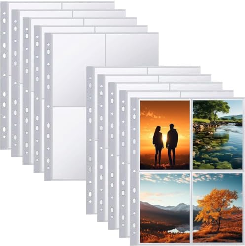 MEESOGA 50 Stück 400 Taschen Fotohüllen A4, Transparent Postkartenhüllen für A4 2/3/4 Ringbuch, A4 Foto Hüllen Doppelseitiger Foto Seitenschutz,Top Loading Fotoalbum Nachfüllseiten Foto von MEESOGA