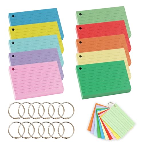 A7 Karteikarten, 1000 Stück, Revisionskarten mit Metall-Binderring, bunt, doppelseitig, Notizbuch, Karteikarte, für Überarbeitung, Alphabet-Flash, Aufnahme, Rezept, Büro, Studium, Schule, zehn Farben A7 Karteikarten, 1000 Stück, Revisionskarten mit Metall-Binderring, bunt, doppelseitig, Notizbuch, Karteikarte, für Überarbeitung, Alphabet-Flash, Aufnahme, Rezept, Büro, Studium, Schule, zehn Farben von MEETOZ