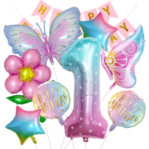 Schmetterlings-Luftballons, Geburtstagsdekorationen, 12 Stück, Schmetterlings-Party-Dekoration, Happy Birthday-Banner, Folienballon, Party (1 von MEETOZ