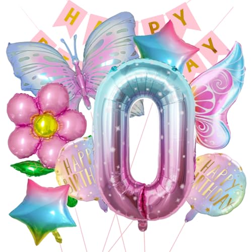 Schmetterlingsballons Geburtstagsdekorationen, 12 Stück Schmetterling Party Dekoration, Happy Birthday Banner, Folienballon, Party (0st) von MEETOZ
