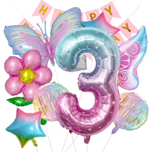 Schmetterlingsballons Geburtstagsdekorationen, 12 Stück Schmetterling Party Dekoration, Happy Birthday Banner, Folienballon, Party (3 von MEETOZ
