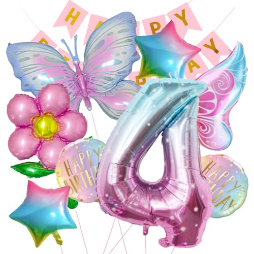 Schmetterlingsballons Geburtstagsdekorationen, 12 Stück Schmetterling Party Dekoration, Happy Birthday Banner, Folienballon, Party (4st) von MEETOZ