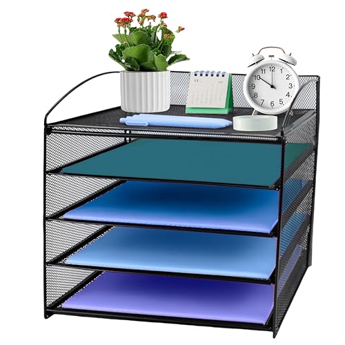 Schreibtisch-Organizer mit 5 Ebenen, A4-Papier-Briefablage, Netzstoff, Schreibtisch-Organizer, Briefablage, für Zuhause und Büro von MEETOZ