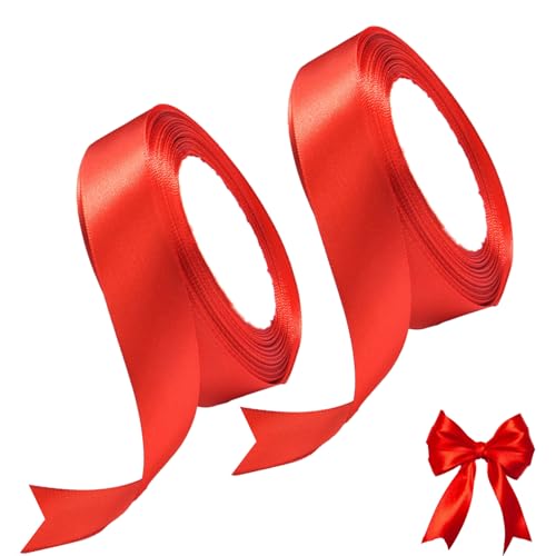 MEETTIKEY 2 Stücke Geschenkband Rot, 20 mm x 22 Meters Rotes Geschenkband Geeignet für Hochzeitsdekoration, Geburtstagsgeschenkverpackung und Szenendekoration Geschenkband von MEETTIKEY