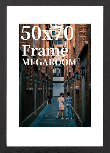 MEGAROOM 50x70 Holz Bilderrahmen - Fotorahmen für 50x70 cm Druck - Bilderrahmen mit Klar Plexiglas Front - Wandmontage zum Aufhängen im Hoch- oder Querformat (Schwarz) von MEGAROOM