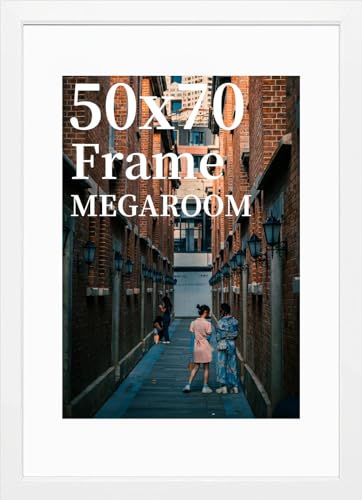 MEGAROOM 50x70 Holz Bilderrahmen - Fotorahmen für 50x70 cm Druck - Bilderrahmen mit Klar Plexiglas Front - Wandmontage zum Aufhängen im Hoch- oder Querformat (Weiß) von MEGAROOM