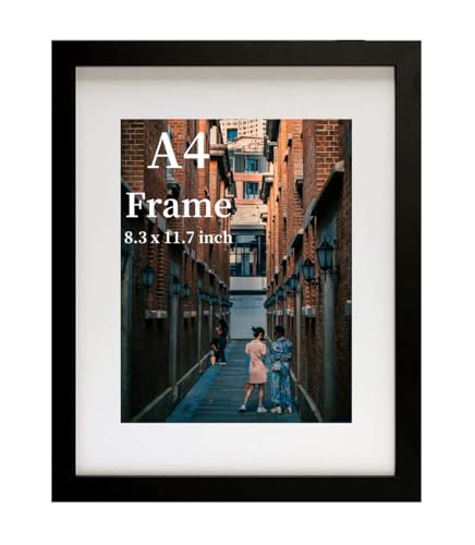 MEGAROOM A4 Holz Bilderrahmen - Fotorahmen für 21 x 29,7 cm große Fotowand - Bilderrahmen mit klarer Plexiglasfront - Wandmontage zum Aufhängen im Hoch- oder Querformat (Schwarz) von MEGAROOM