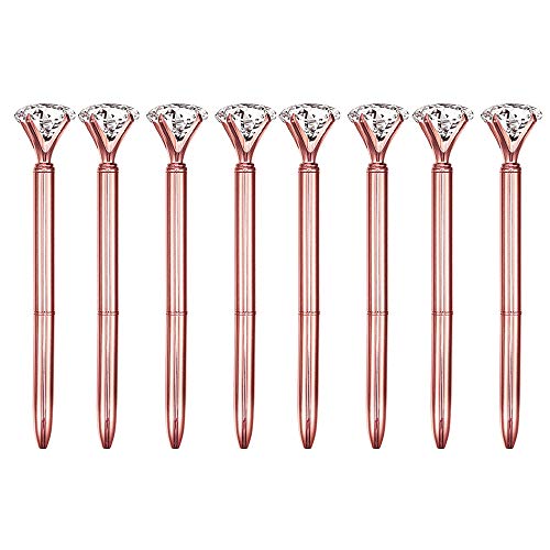 MEGAUK 8 Pcs Große Kristall Diamant Kugelschreiber, Metall Kugelschreiber für Schule Uni Büro Hochzeit - Schreibfarbe Schwarz (Rosegold) von MEGAUK