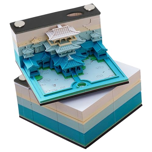 MEGAUK Notizklotz mit Anzeigebox - 3D Chinesischer Palast Design - 80 * 80mm 115 Blatt - Nicht Verklebt - Papierkunst Tischdeco Notizzettel Zettelklotz Notizblock Haftnotizen von MEGAUK
