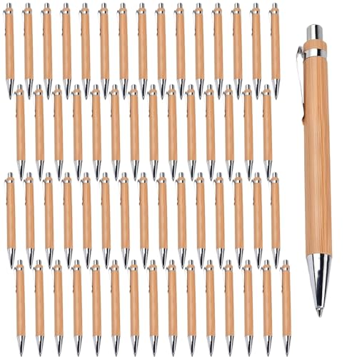 MEGYAD 50 Stück Personalisierter Kugelschreiber: Bambus Kugelschreiber Holzkugelschreiber Schreibgerät Bambus, Holz Kugelschreiber Schreibgerät Bambus Holzkugelschreibe für den Alltag Büro (Schwarz) von MEGYAD