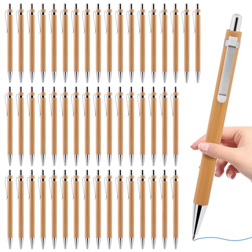 MEGYAD 50 Stück Personalisierter Kugelschreiber: Bambus Kugelschreiber Holzkugelschreiber Schreibgerät Bambus, Holz Kugelschreiber Schreibgerät Bambus Holzkugelschreibe für den Alltag Büro (Blau) von MEGYAD