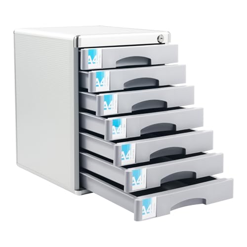 MEHOOSPVN Schubladenset Metall Schubladenbox Abschließbar 7 Schubladen Schreibtisch Organizer Dokumenten Aufbewahrung Ablagebox Aluminiumlegierung, Robust Ordnungsbox für um Dateien, Büropapiere von MEHOOSPVN