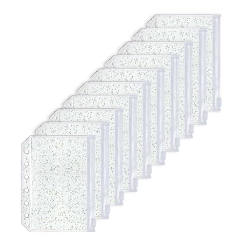 10 x A7-Umschläge mit Reißverschluss, durchsichtig, Glitzer, PVC, 6 Löcher, lose Blättertaschen für 6 Ringbücher, Planer (A7, 8,5 x 13 cm) von MEI YI TIAN