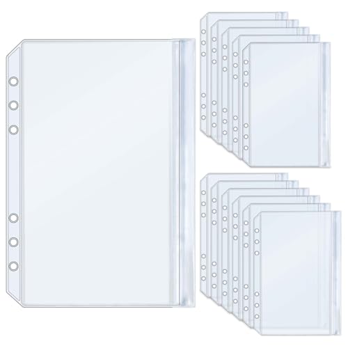 12 x A5-Umschläge für Bargeld, durchsichtig, PVC, 6 Löcher, Doppeltasche, flache Versiegelung, Reißverschlussbeutel für 6 Ringbücher (A5) von MEI YI TIAN