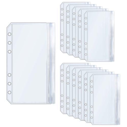 12 x A6-Umschläge für Bargeld, transparent, PVC, 6 Löcher, Doppeltasche, flache Versiegelung, Reißverschlussbeutel für 6 Ringbücher (A6) von MEI YI TIAN